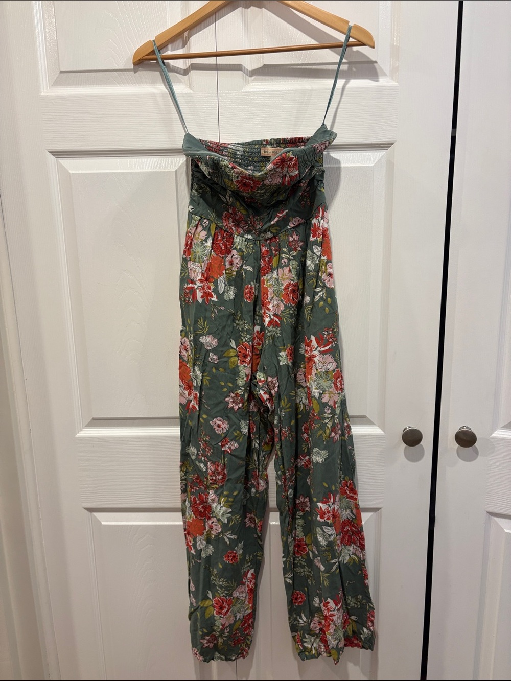 Bog Collection Green Floral Spaghetti-Strap Jumpsuit